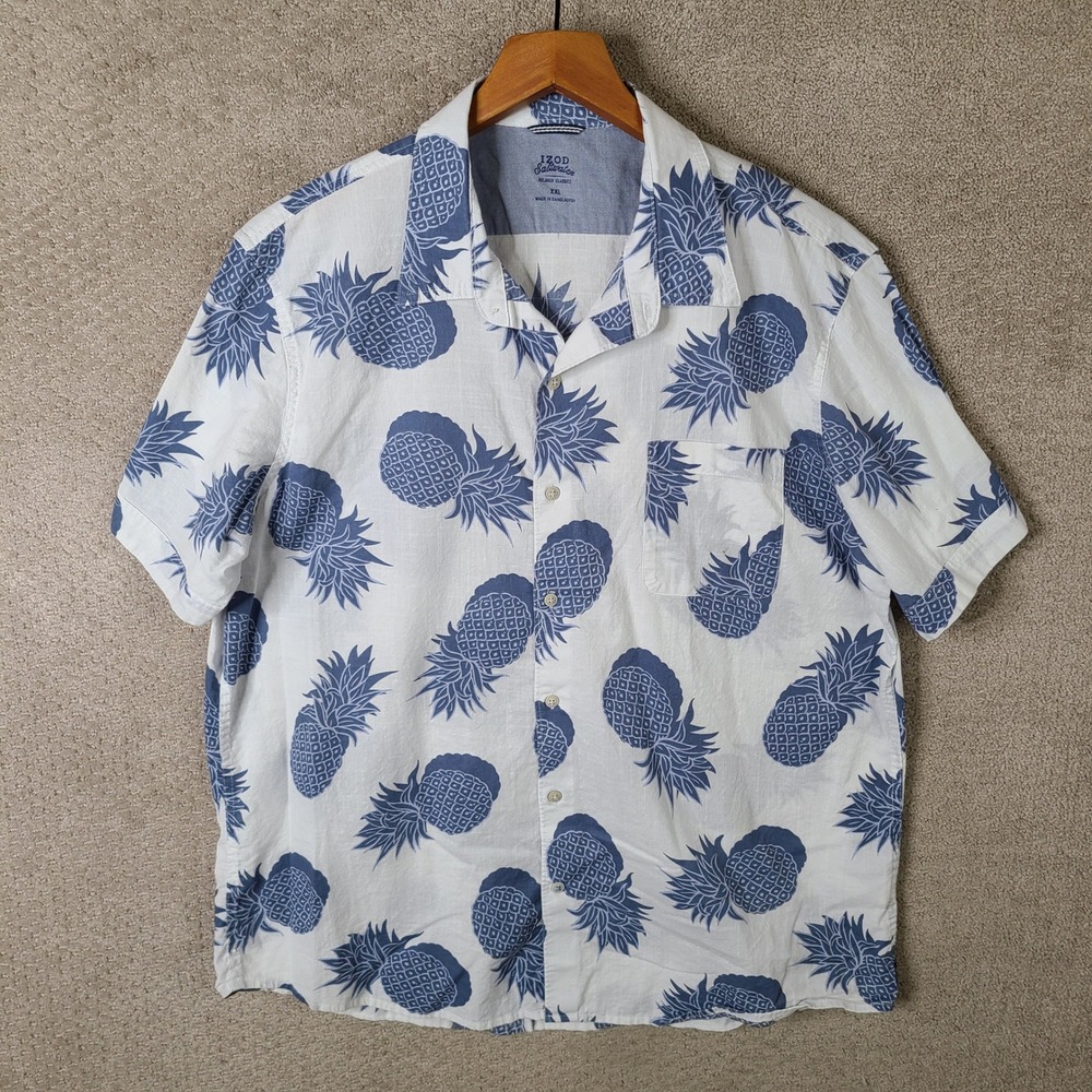 IZOD Saltwater Shirt Mens‎ XXL Blue White Pineapple Relaxed Classics Button Up